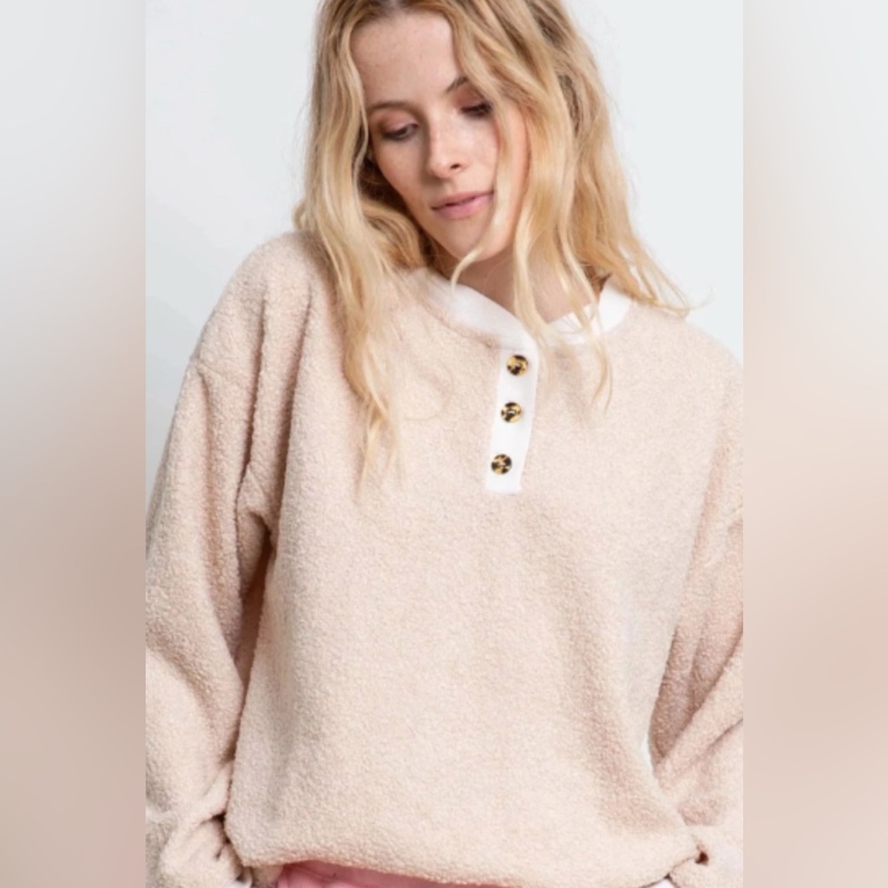 Donni Cream Sherpa Pullover Sweater